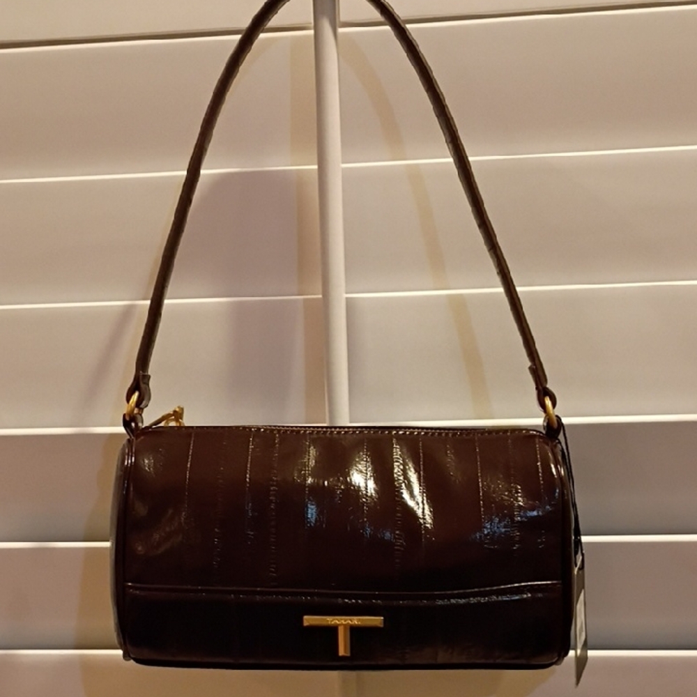 Tahari Glossy Dark Brown Shoulder Bag